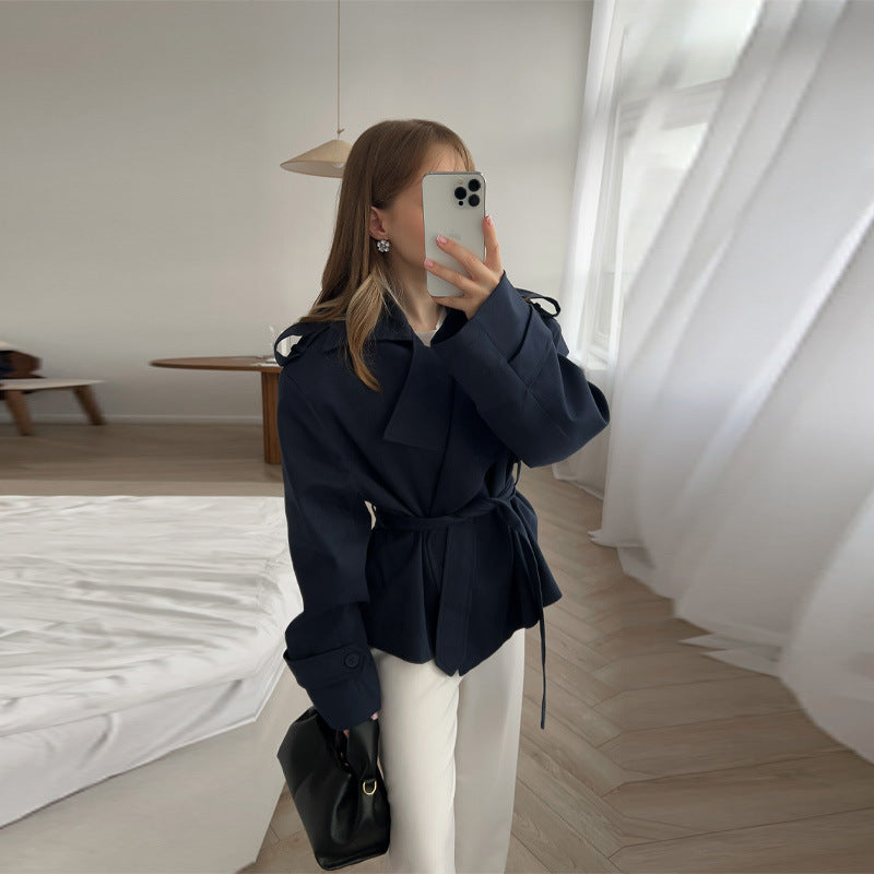 Damen Elegante oversized Trenchjacke mit Gürtel und strukturierten Ärmeln Drune