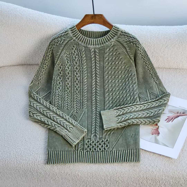 Damen modischer Pullover mit strukturiertem Zopf-Design und Rundhalsausschnitt Drune