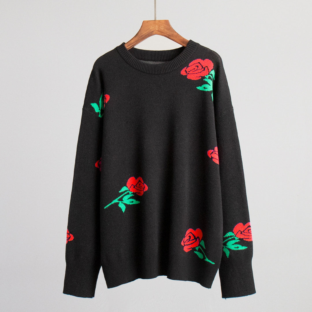Damen weicher Strickpullover mit floralem Design Drune