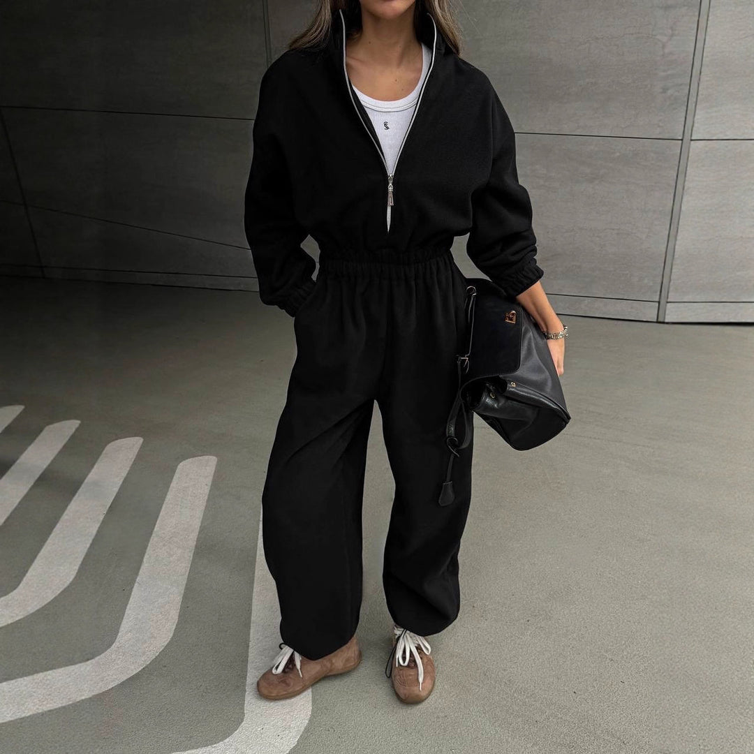 Damen Fleece-Loungewear-Set mit hohem Kragen und praktischen Taschen Drune