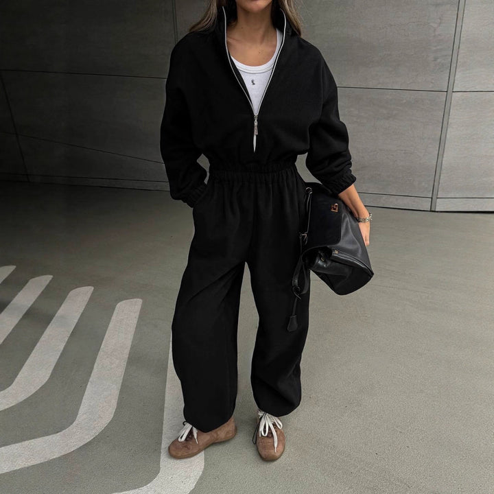 Damen Fleece-Loungewear-Set mit hohem Kragen und praktischen Taschen Drune