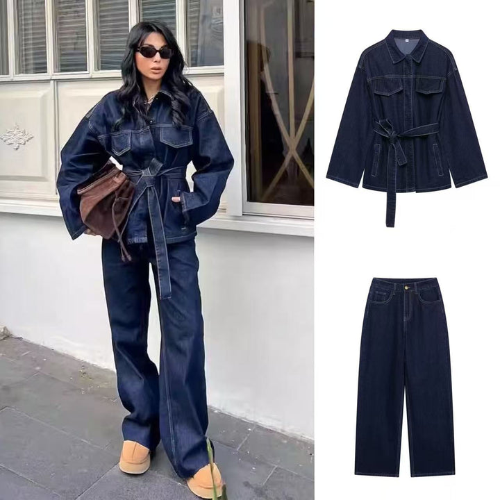 Damen nan hochgeschnittene, weit geschnittene Jeans mit geradem Bein und Fünf-Taschen-Details Drune