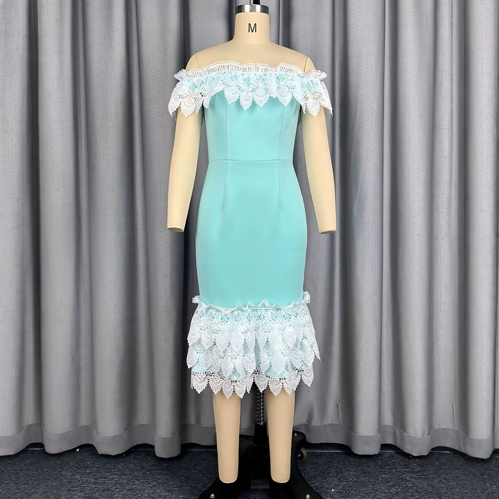 Damen figurbetontes Kleid mit Rüschenabschluss Drune