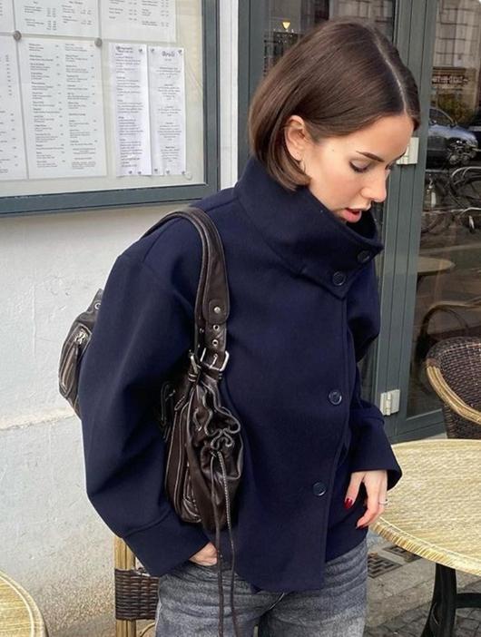 Damen modische Wolljacke mit strukturiertem Kragen und elegantem Schnitt Drune