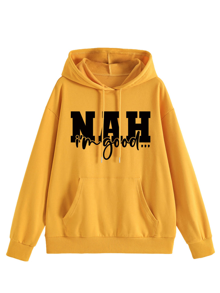 Damen Kapuzenpullover mit motivierendem Schriftzug und bequemer Passform Drune
