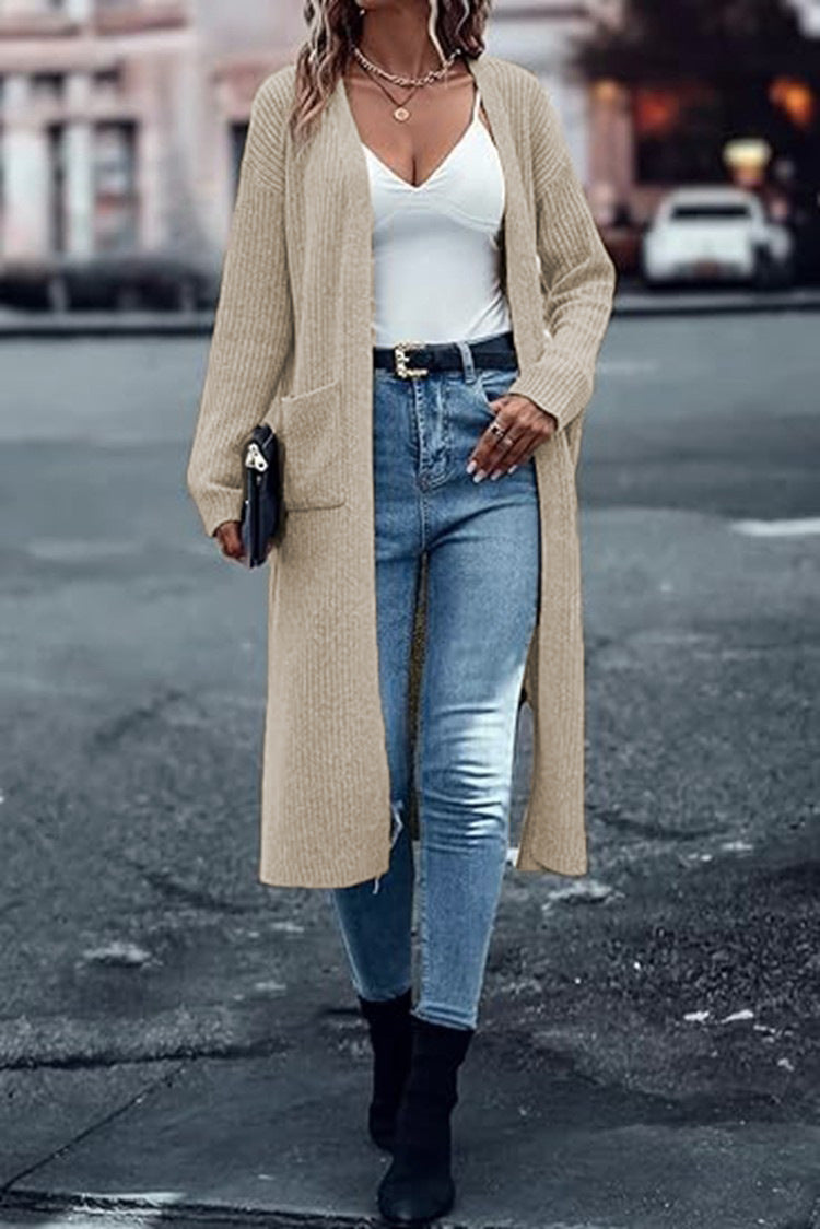 Damen Grobstrick-Cardigan mit offenen Taschen und lässigem Schnitt Drune