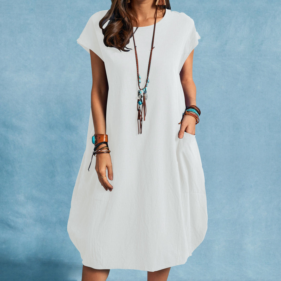 Damen Sommerliches Leinenkleid mit praktischen Taschen Drune
