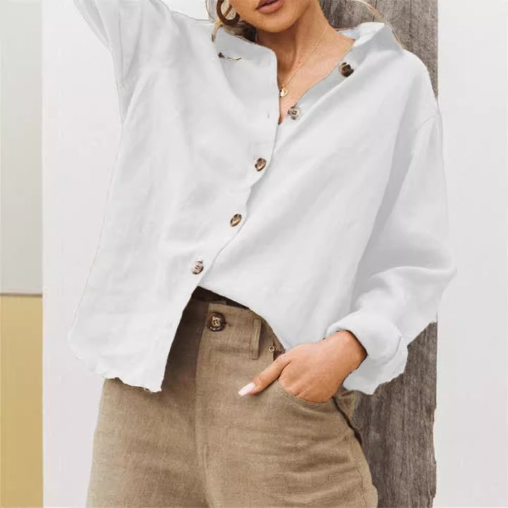 Damen lässige Leinenbluse mit Knopfdetail Drune