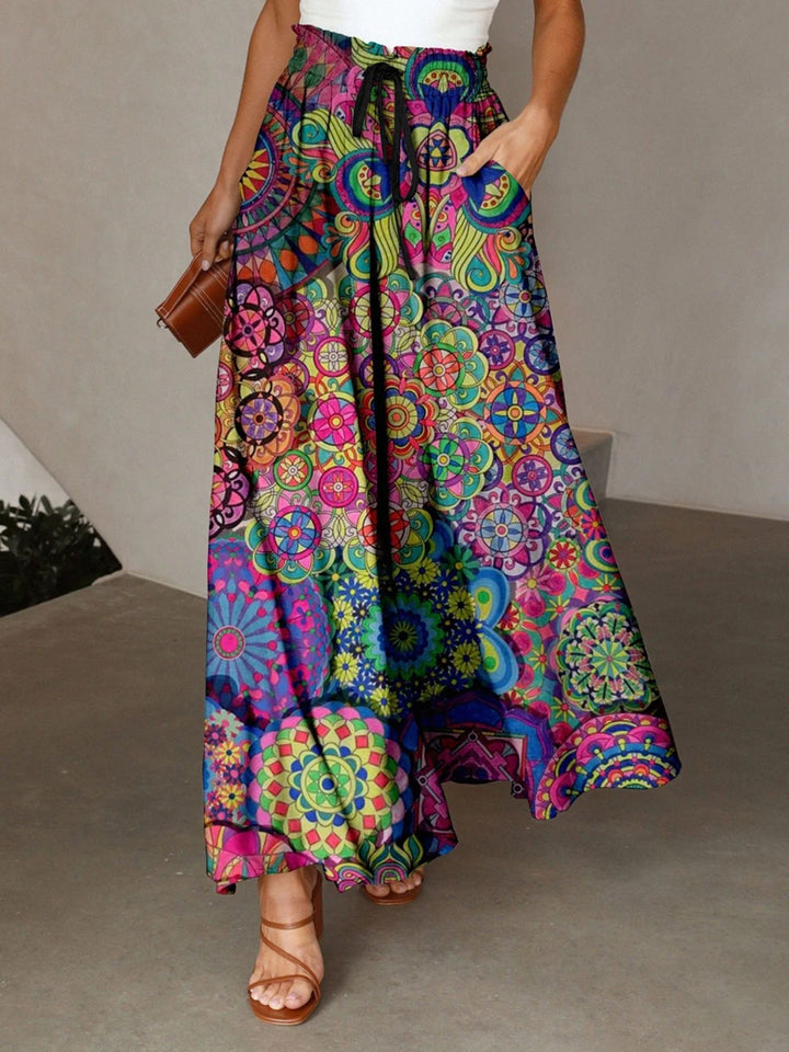 Damen Maxirock mit buntem Mandala-Muster und seitlichen Taschen Drune
