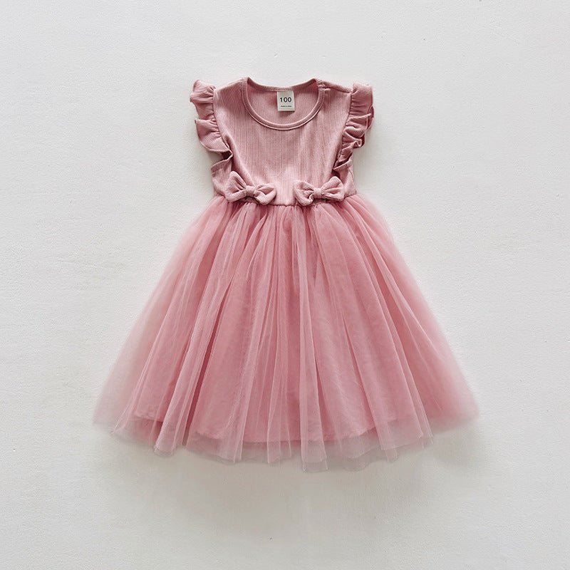 Mädchen Tüll Rüschdress mit Schleifenakzenten Drune