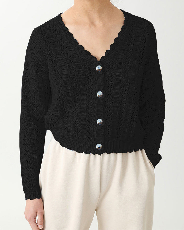 Damen Strickcardigan mit femininer Rüsche und Knopfdetails Drune