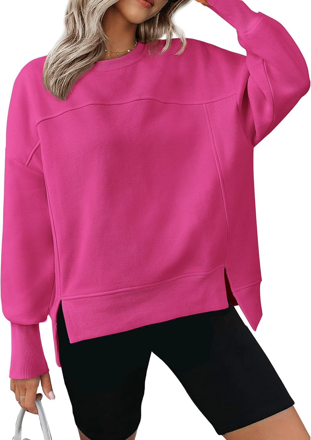 Damen lässiger Oversized Pullover mit modischen Seitenschlitzen und sanfter Textur Drune