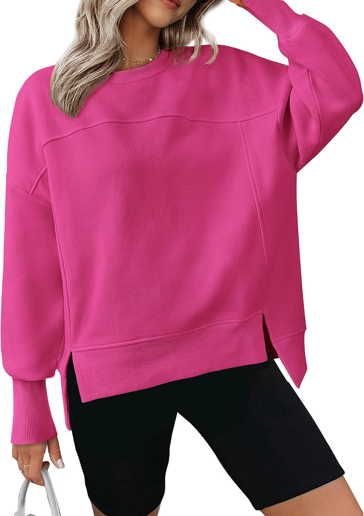 Damen lässiger Oversized Pullover mit modischen Seitenschlitzen und sanfter Textur Drune
