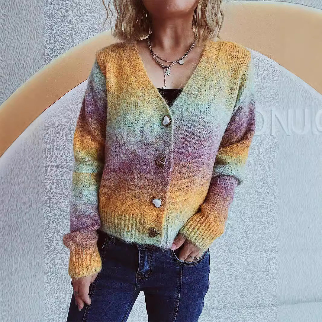 Damen Strickjacke mit luxuriösem Mohair-Material und modischen Herzknöpfen Drune