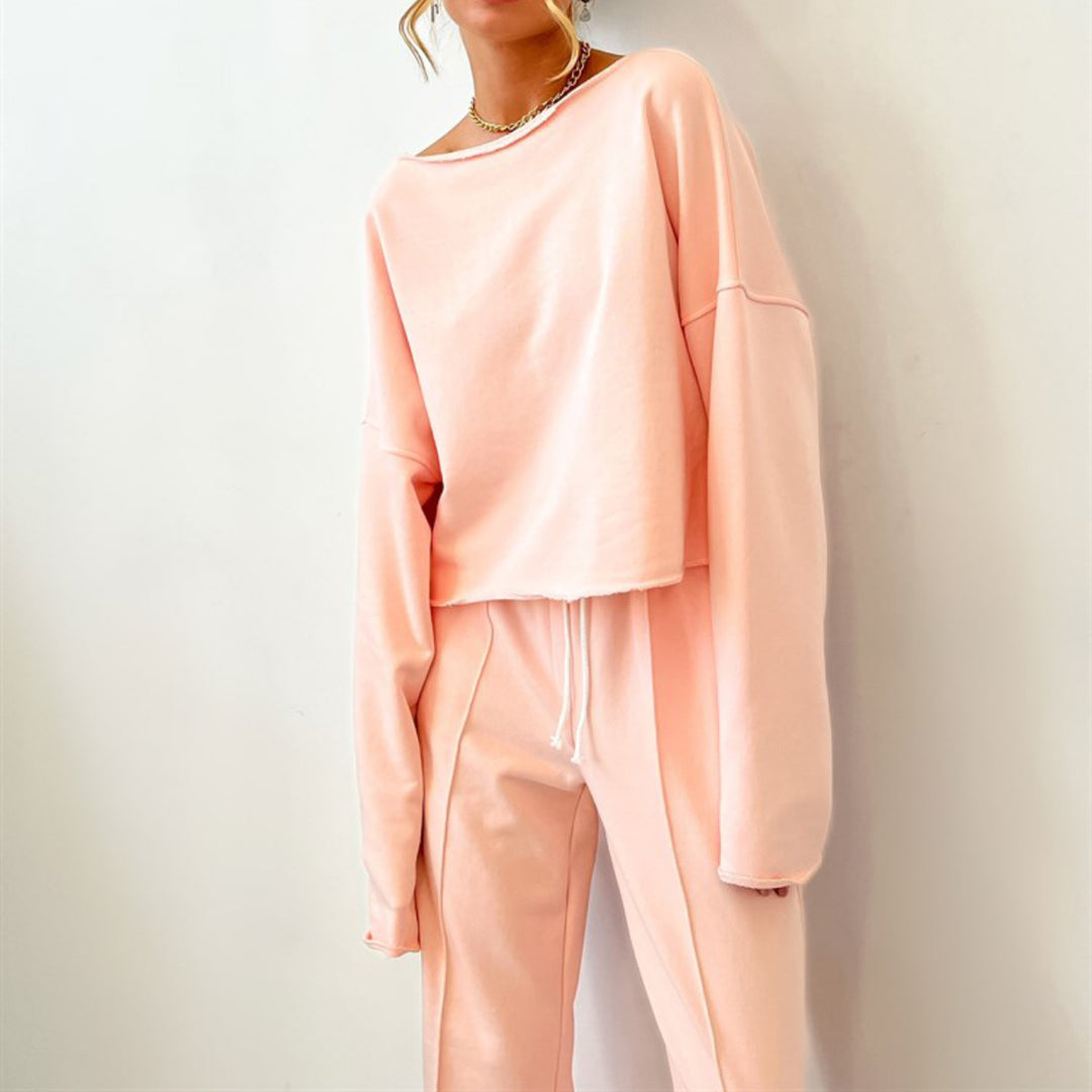 Damen modisches Cropped Sweatshirt und weit geschnittene Lounge-Hose Drune