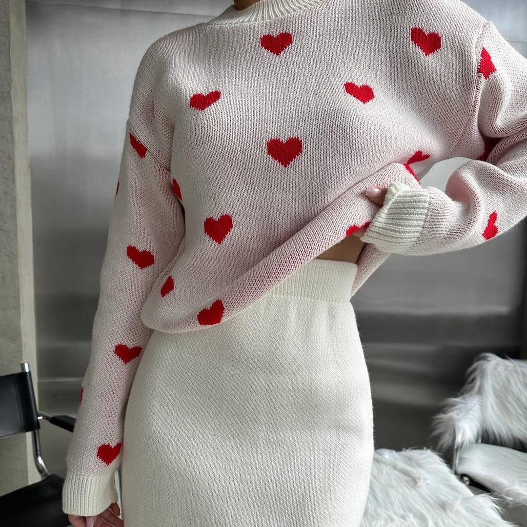 Damen lässiger Strickpullover mit Herzmotiv Drune