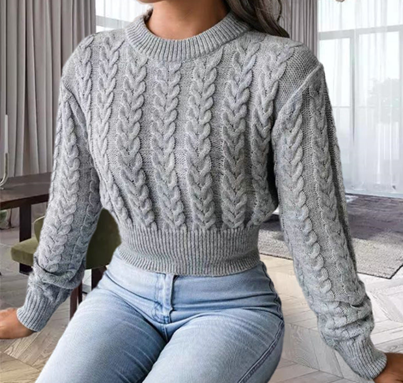Damen Grobstrickpullover im Crop-Design mit Zopfstrickmuster Drune