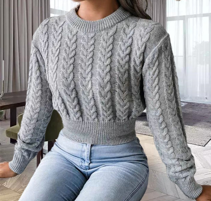 Damen Grobstrickpullover im Crop-Design mit Zopfstrickmuster Drune