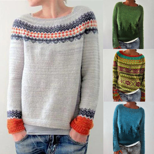 Damen nan gemusterter Norwegerstrickpullover mit weitem Rundhalsausschnitt und lässigem Oversize-Schnitt Drune