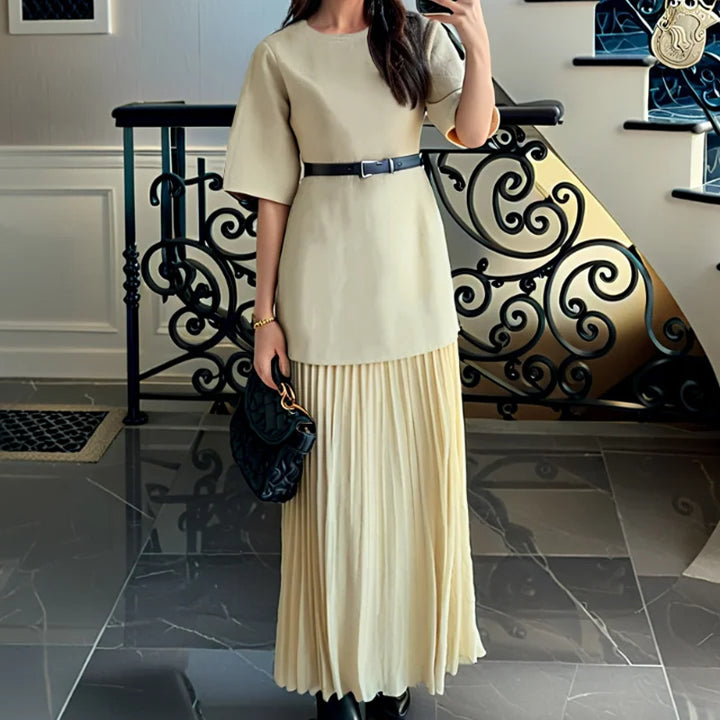 Damen Elegantes Maxikleid mit figurbetontem Oberteil und voluminösem Rock Drune