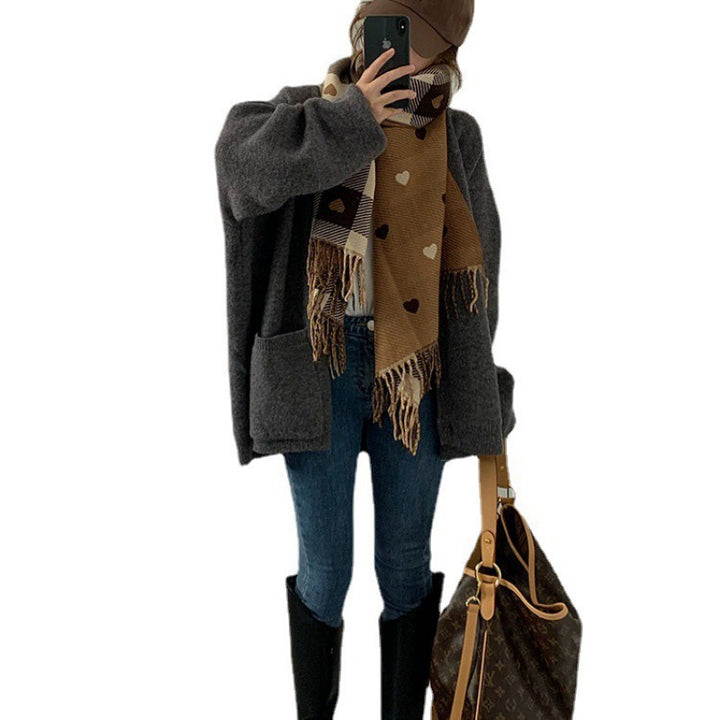Damen Oversized Strickjacke mit praktischen Taschen und V-Ausschnitt Drune