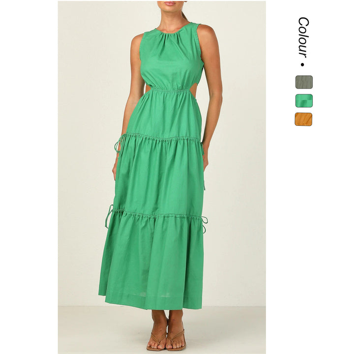 Damen Langarm Maxikleid mit verspielten Seitenausschnitten und fließendem Rock Drune