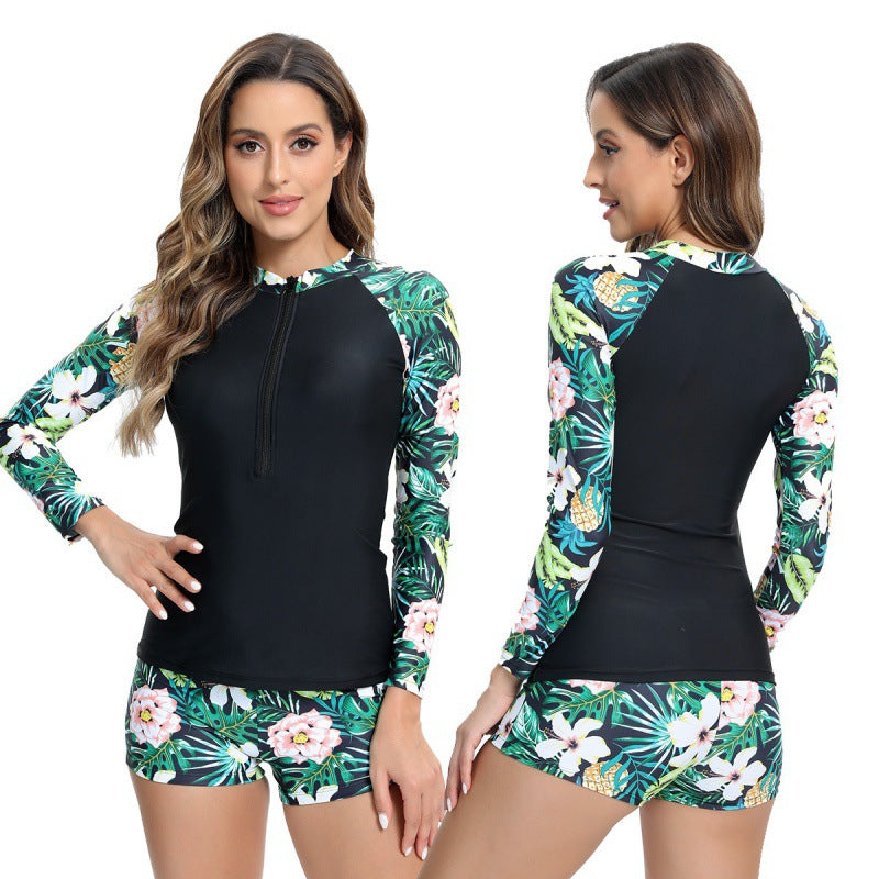 Damen Surfanzug mit langen Ärmeln und elegantem floralem Muster Drune