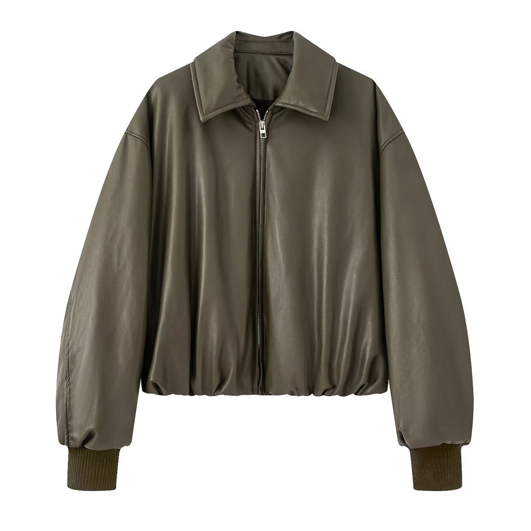 Damen Steppjacke aus Kunstleder mit hohem Kragen und elastischem Bündchen Drune