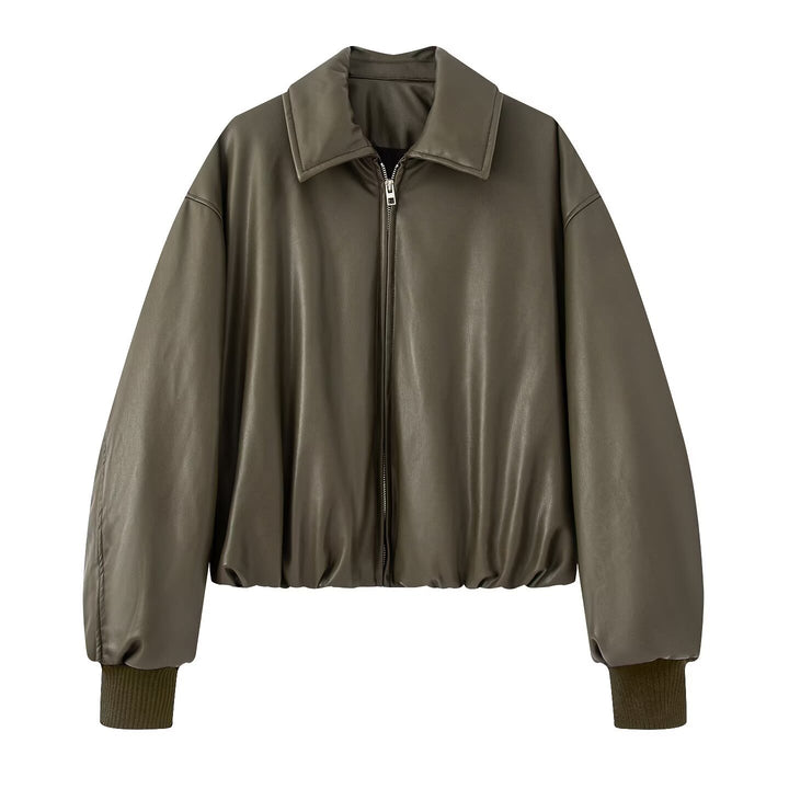 Damen Steppjacke aus Kunstleder mit hohem Kragen und elastischem Bündchen Drune