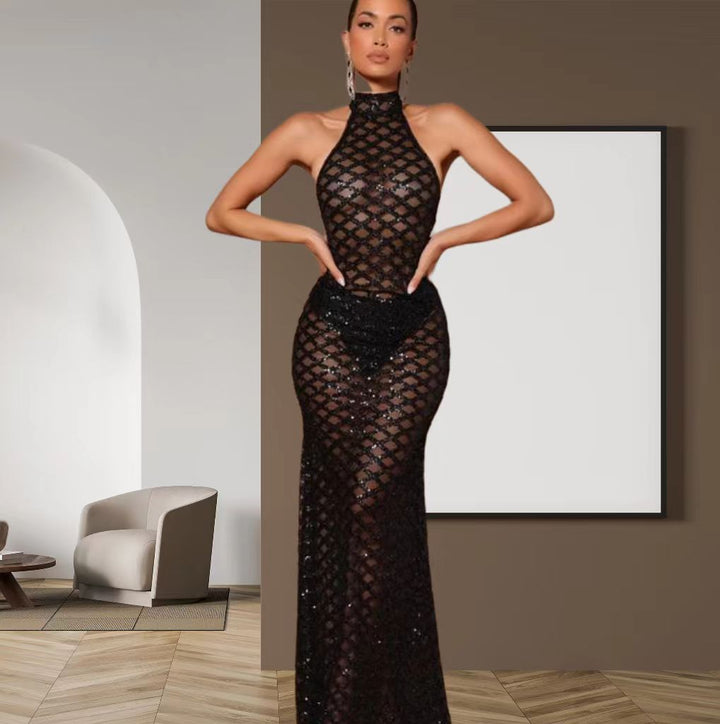 Damen Elegantes Abendkleid im Bodycon-Stil mit schimmerndem Paillettenbesatz Drune