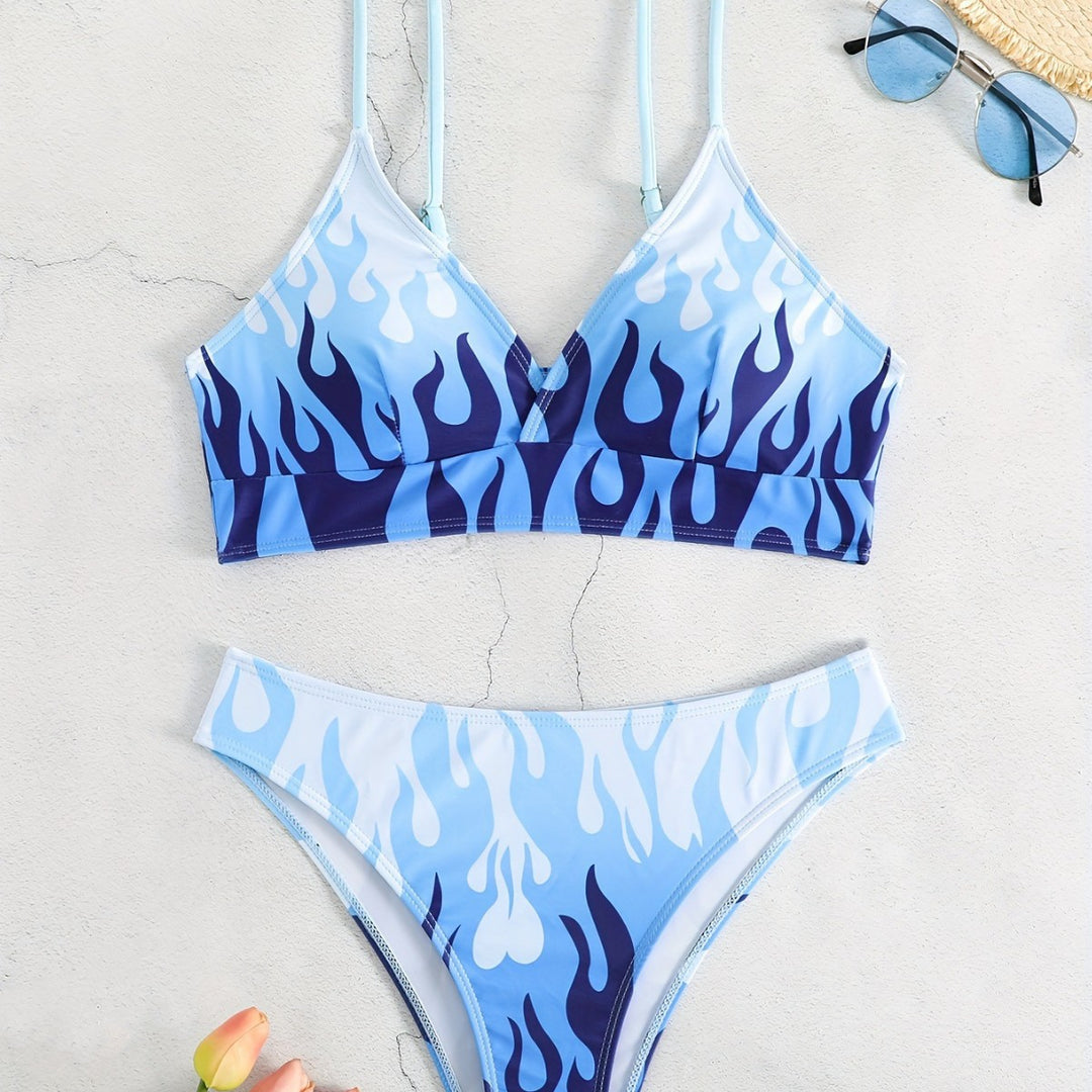 Damen Triangel-Bikini mit aufregendem Flammenmuster Drune