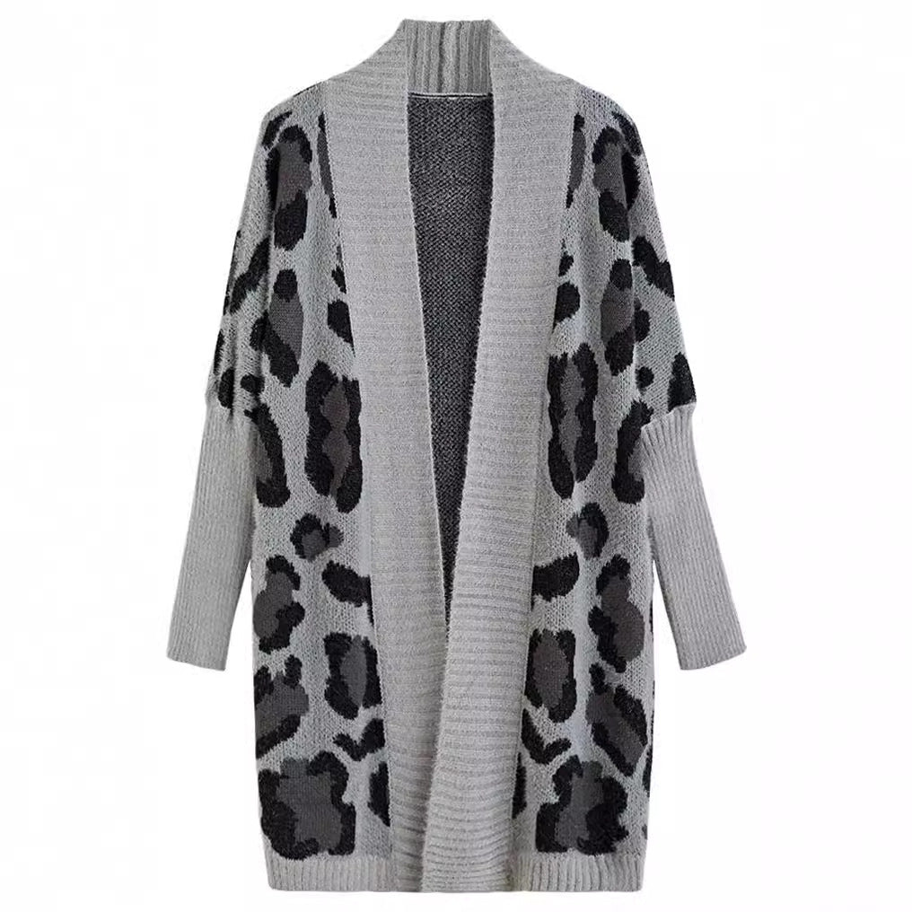 Damen Leichte Strickjacke mit modernem Leopardenmuster und offener Front Drune