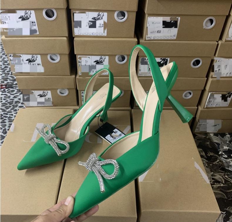Damen nan elegante Slingback-Pumps mit spitzer Zehenkappe und funkelnder Strassschleife Drune