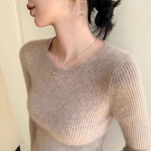 Damen feiner Rippstrickpullover mit Rundhalsausschnitt Drune