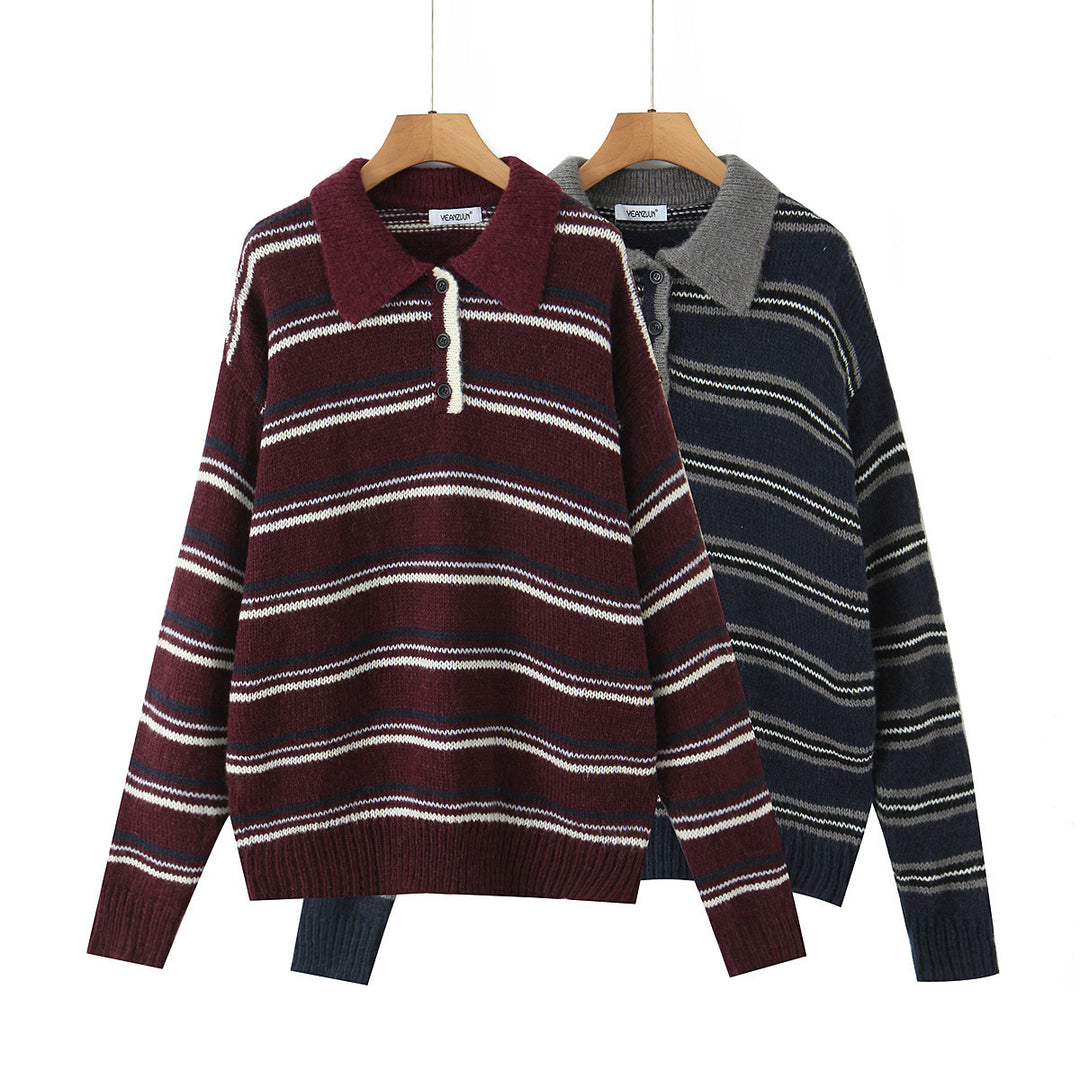 Damen lässiger Strickpullover mit stylischem Kragen Drune
