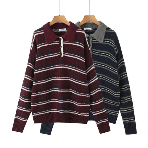 Damen lässiger Strickpullover mit stylischem Kragen Drune