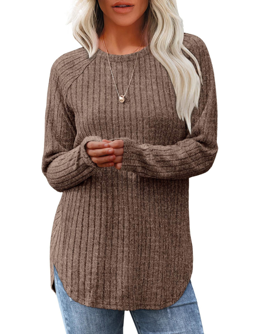Damen Oversized Pullover mit Rippstruktur und lässigem Schnitt Drune