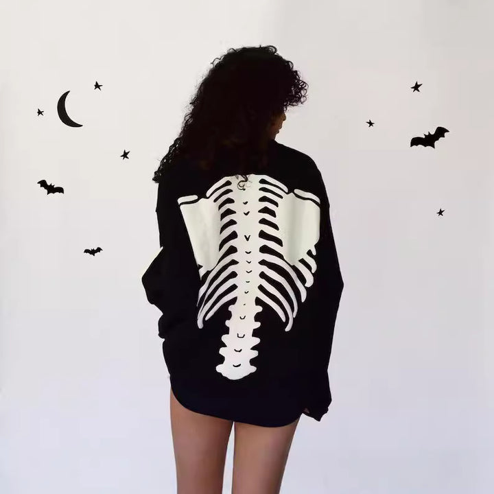 Damen Sweatshirt mit ausgefallenem Skelett-Design Drune