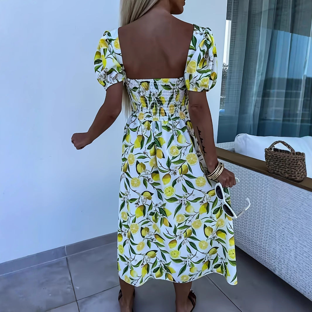 Damen Maxikleid mit fruchtigem Print und seitlichem Schlitz Drune