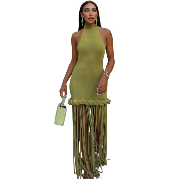 Damen Freizeitkleid mit Bambus-Borten und schimmerndem Stoff Drune