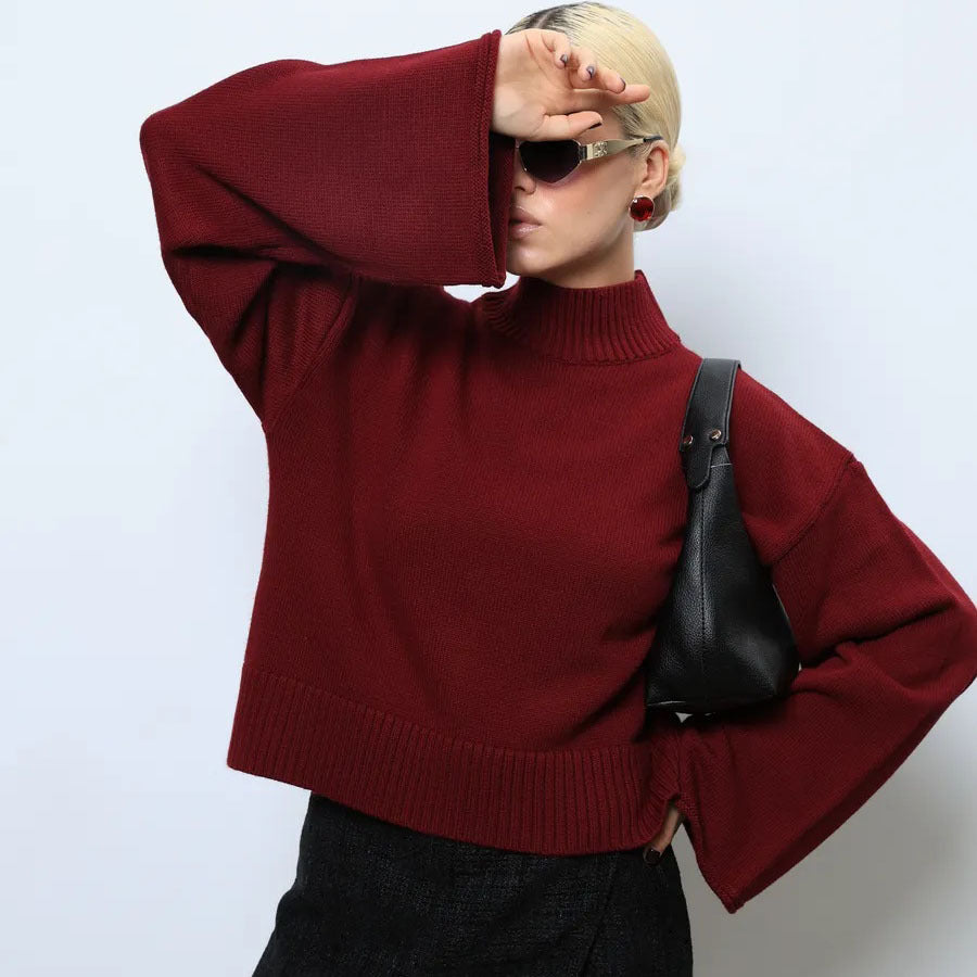 Damen Eleganter Oversized Pullover mit weitem Schnitt und Stehkragen Drune