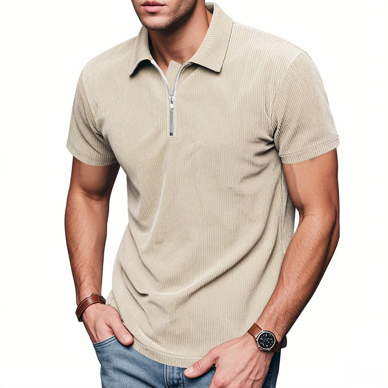 Unisex nan kurzärmeliges Halbzip-Polo aus geripptem Jersey mit Hemdkragen Drune