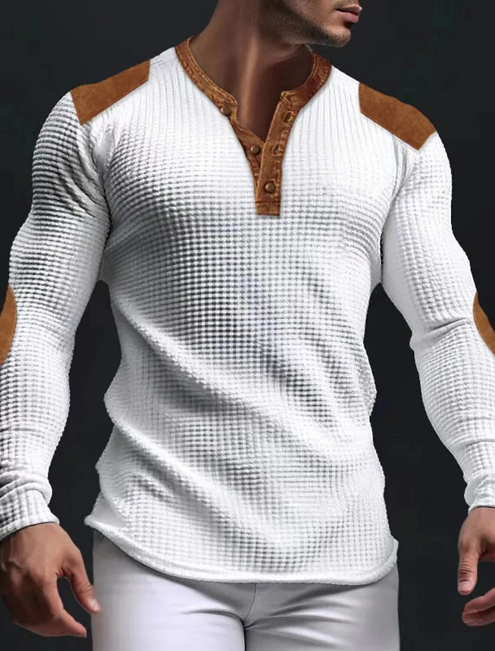 Herren Langarm-Henley-Shirt mit strukturiertem Gewebe und Kontrastdetails Drune