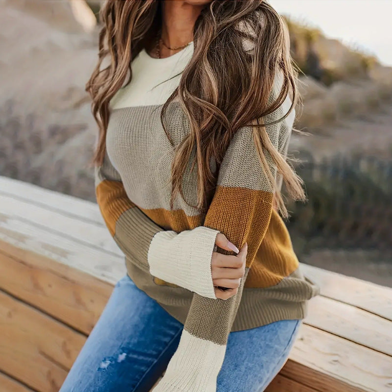 Damen Lässiger Pullover mit modischem Blockstreifen-Design Drune