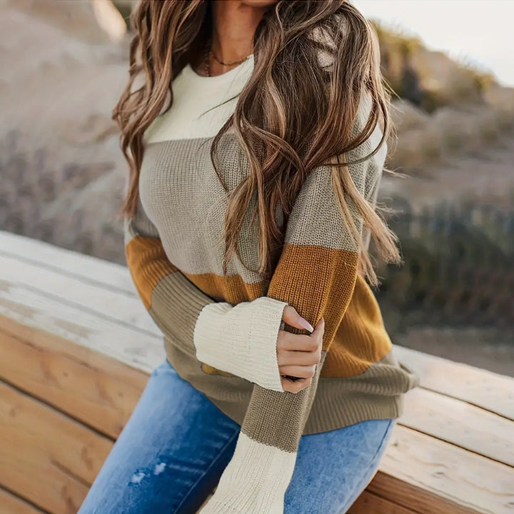 Damen Lässiger Pullover mit modischem Blockstreifen-Design Drune