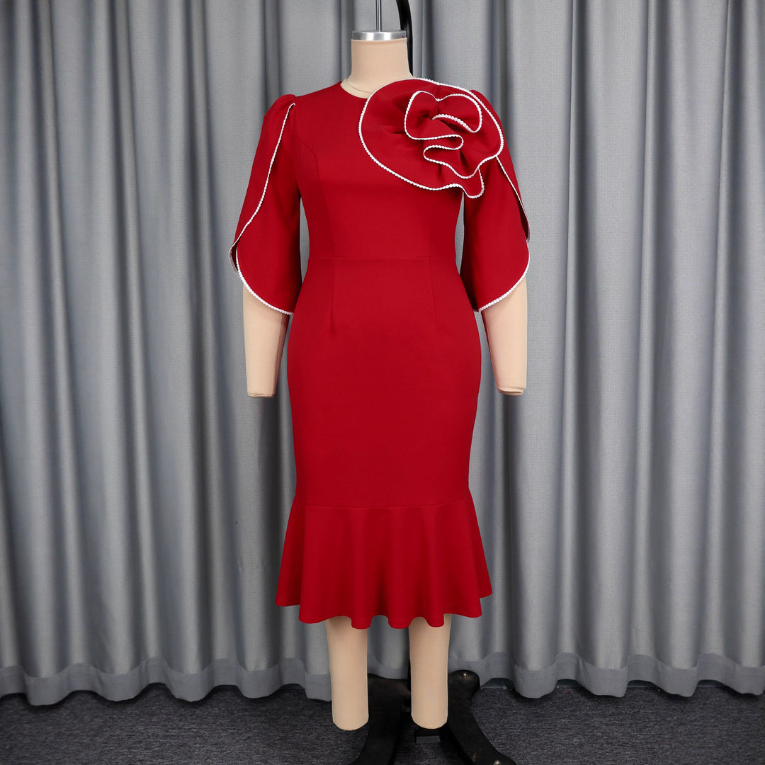 Damen figurbetontes Abendkleid mit Schößchen und voluminösem Rüschendesign Drune