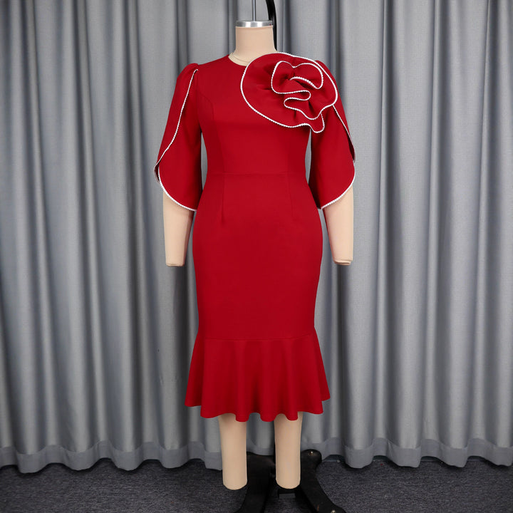 Damen figurbetontes Abendkleid mit Schößchen und voluminösem Rüschendesign Drune