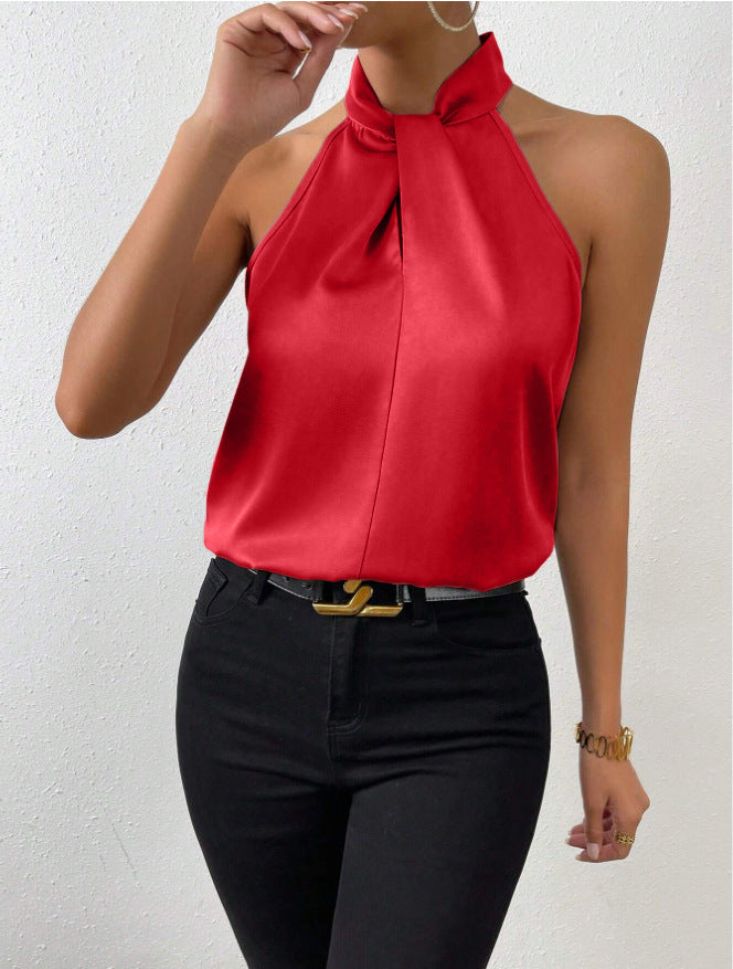 Drune | Damen Knoten Hals Stil Top Seide
