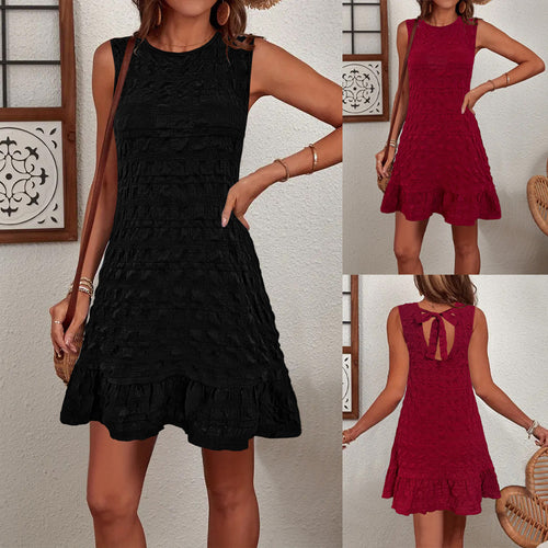 Damen ärmelloses Sommerkleid aus strukturiertem Material mit frischem Saum Drune