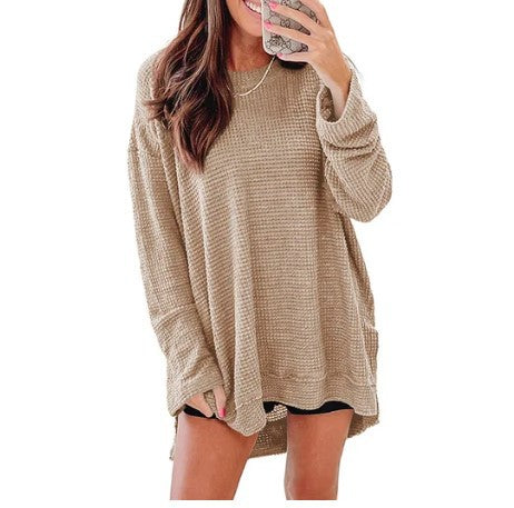 Damen Bequem Überdimensionierter Texturierter Pullover Sweater Drune